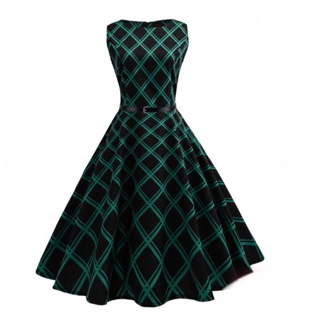 1950’s Style Green Plaid Swing Dress